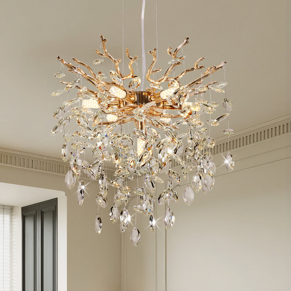 Modern Tree Branch Crystal Chandelier Luxury Gold Crystal Pendant Lighting 18' Contemporary 7-Light Chandeliers for Dining Room Kitchen Bedroom Living Room