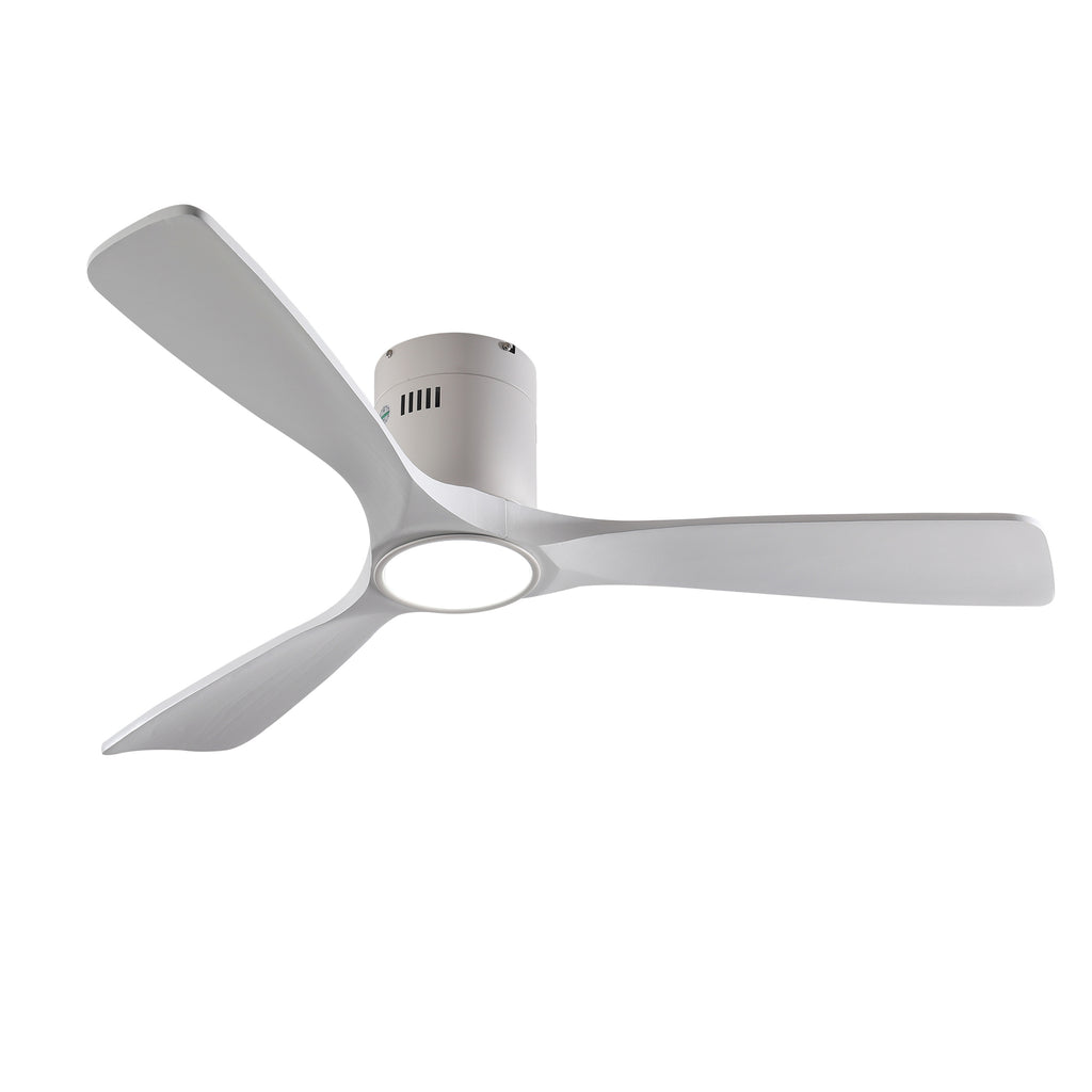 52 Inch Mounting Type Solid Wood Ceiling Fan With Light Kit Dimmable LED, DC 6 Speed ,Remote Control Ceiling Fan  for Patio Living Room, Bedroom, Office,Indoor.(Matte White+Wood)
