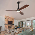 Hot sales 60 Inch Modern Black Ceiling Fan With Light 3 Solid Wood Blades Remote Control Reversible DC Motor With Dimmable LED