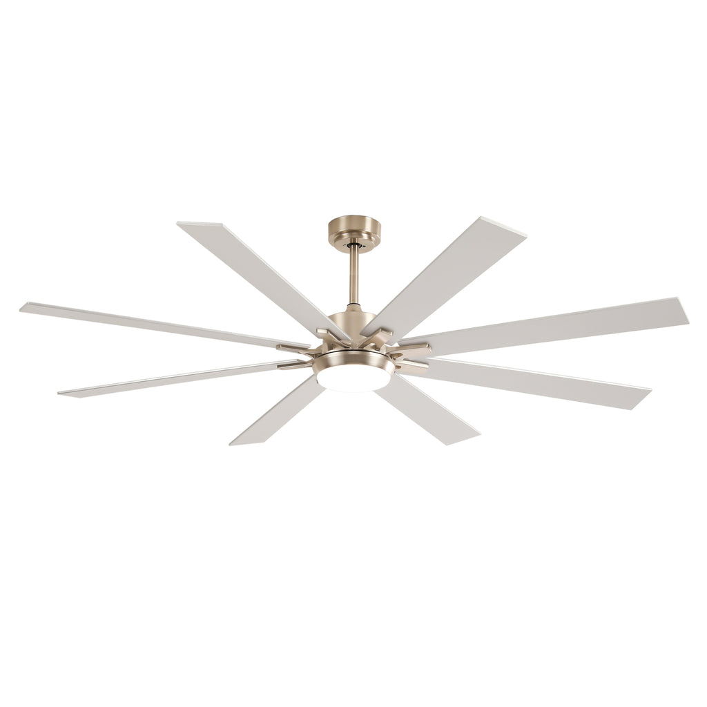 72 Inch  Ceiling Fan With Light Kit 3 Color  Dimmable LED, DC 6 Speed ,8 PCS Plywood Reversible Blades,Remote Control Ceiling Fan  for Patio Living Room, Bedroom, Office,Indoor.(Nickel)