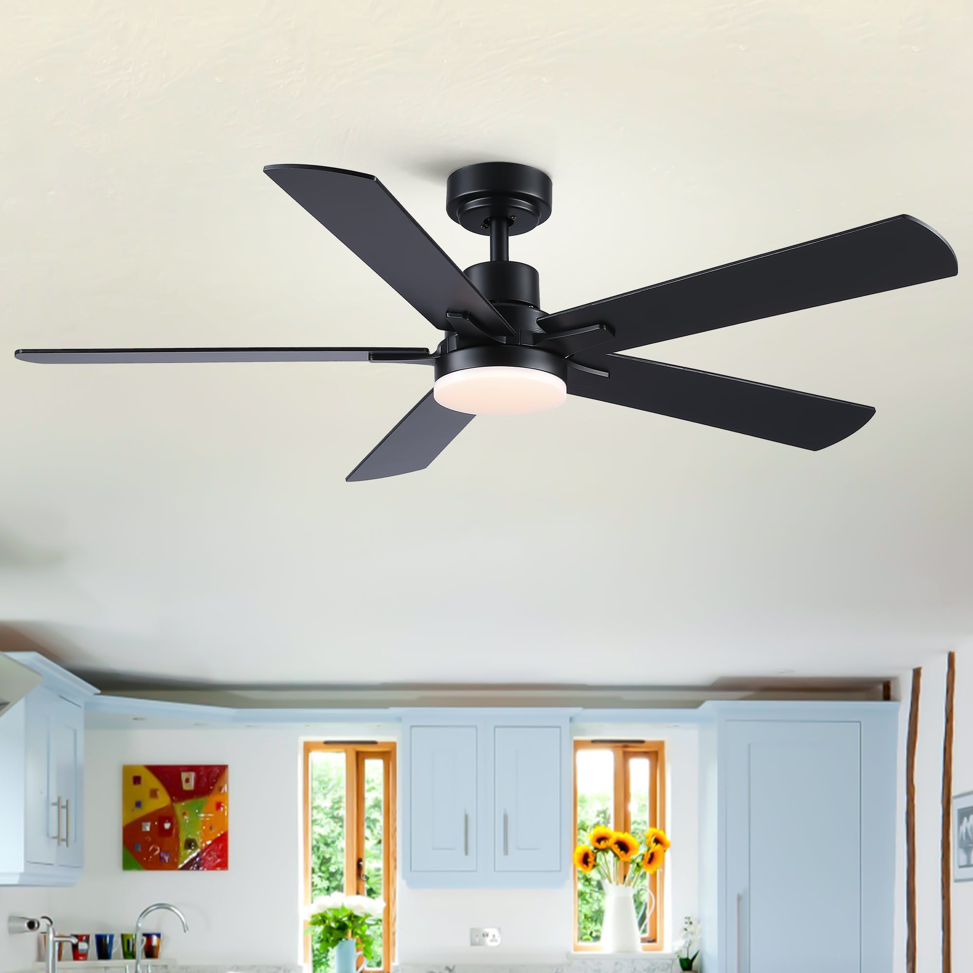 52' Black Low Profile Ceiling Fan with Light