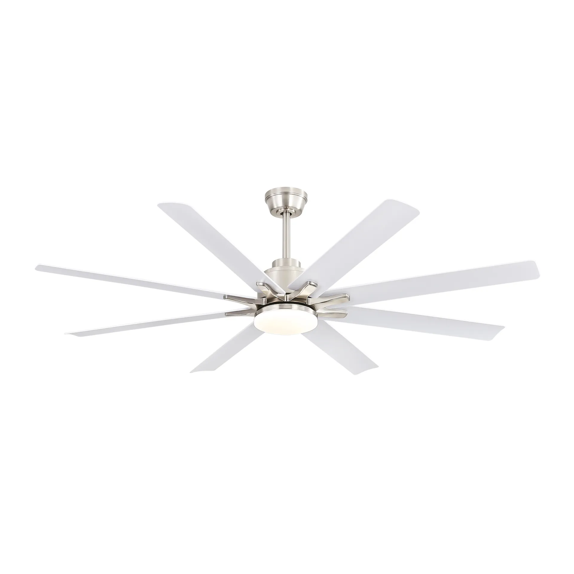 66 Inch Modern Ceiling Fan with Dimmable LED Light, 8 ABS Blades, Reversible DC Motor, Remote Control, Nickel Finish Metal Construction