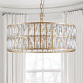 (L5025-450-G/W1340P189450)18' Golden Modern Crystal Drum Chandelier, 6-Light Pendant Lighting Fixture with Metal Frame for Living Room, Dining Room, and Bedroom (Bulbs Not Included)