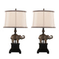 27' Polyresin Table Lamp in Bronze Polyresin with Natural Linen Soft Back Shade  - Set of 2