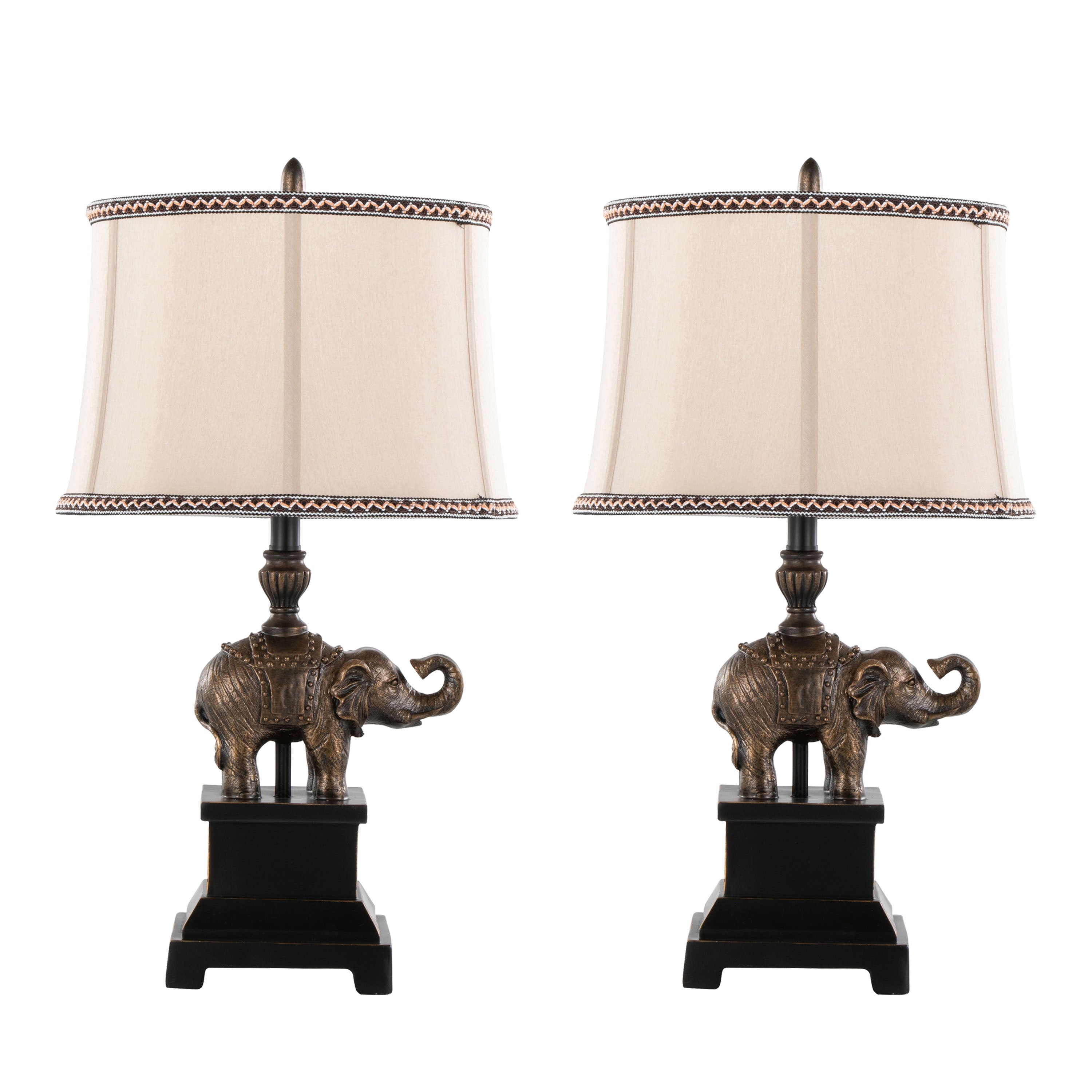 27' Polyresin Table Lamp in Bronze Polyresin with Natural Linen Soft Back Shade  - Set of 2