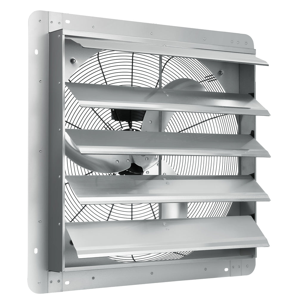 24'' Shutter Exhaust Fan, High-speed 3320 CFM, Aluminum Wall Mount Attic Fan with AC-motor, Ventilation and Cooling for Greenhouses, Garages, Sheds, Shops, FCC