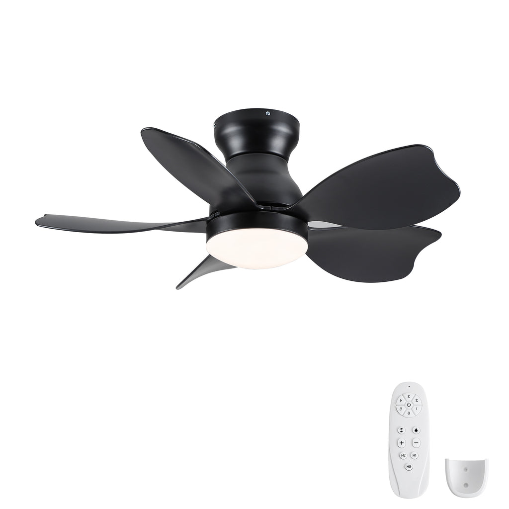 30' Small Kid's Low Profile Flush Mount Ceiling Fan Lighting with Remote Control for Small Children Room