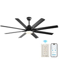 Modern 52-Inch Smart Ceiling Fan with 8 Black ABS Blades, Voice Remote Control, 6 Wind Speeds, Reversible DC Motor, 3-Color Lighting for Bedroom, Living Room, Patio, Kitchen