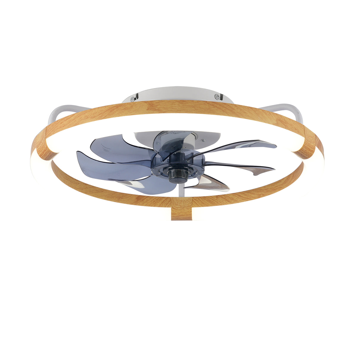 20' Ceiling Fans with Kit ,LED Light Source and Remote Control, 3000-6500K Dimmable Modern Flush Mount LED Fan Light, 6 Speeds, Quiet DC Motor For Living room, Bedroom,Kitchen----Matte White+WOOD