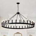 53.15 Inch Matte Black Wagon Wheel Chandelier With 30 Light (No Bulbs)-E12