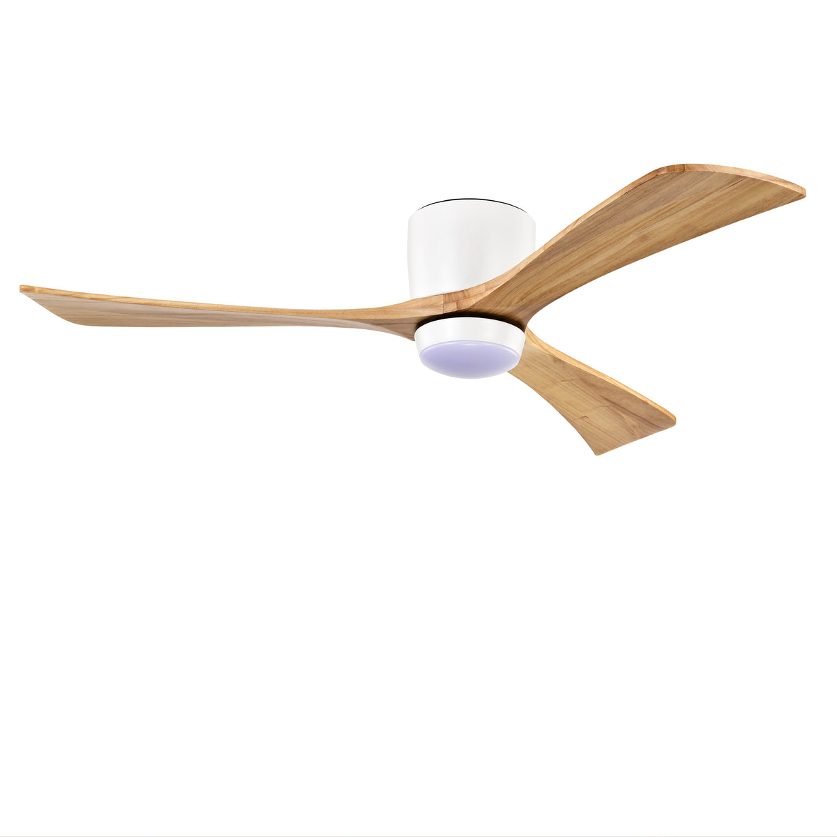 52' Flush Mount Solid Wood Blades Ceiling Fan with Lights Remote Control,Quiet DC Motor, 6 Speed ,Reversible Ceiling Fan for Patio Living Room, Bedroom, Office,Indoor.(Matte White +Natural)