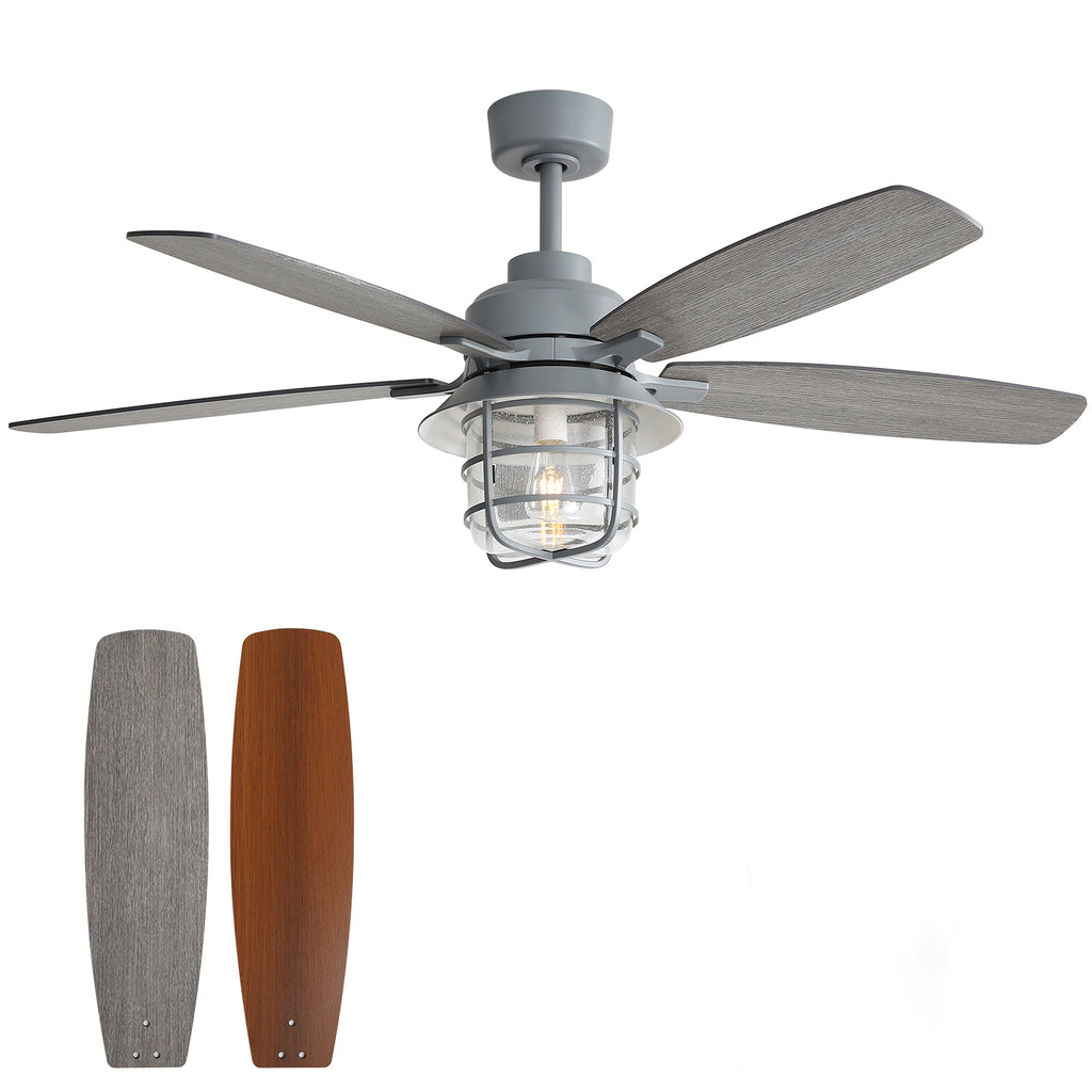 52-Inch Cement Grey Ceiling Fan With E26 Light,Glass Lampshade,5 Plywood Blades,Noiseless DC Motor,6 Wind Speed