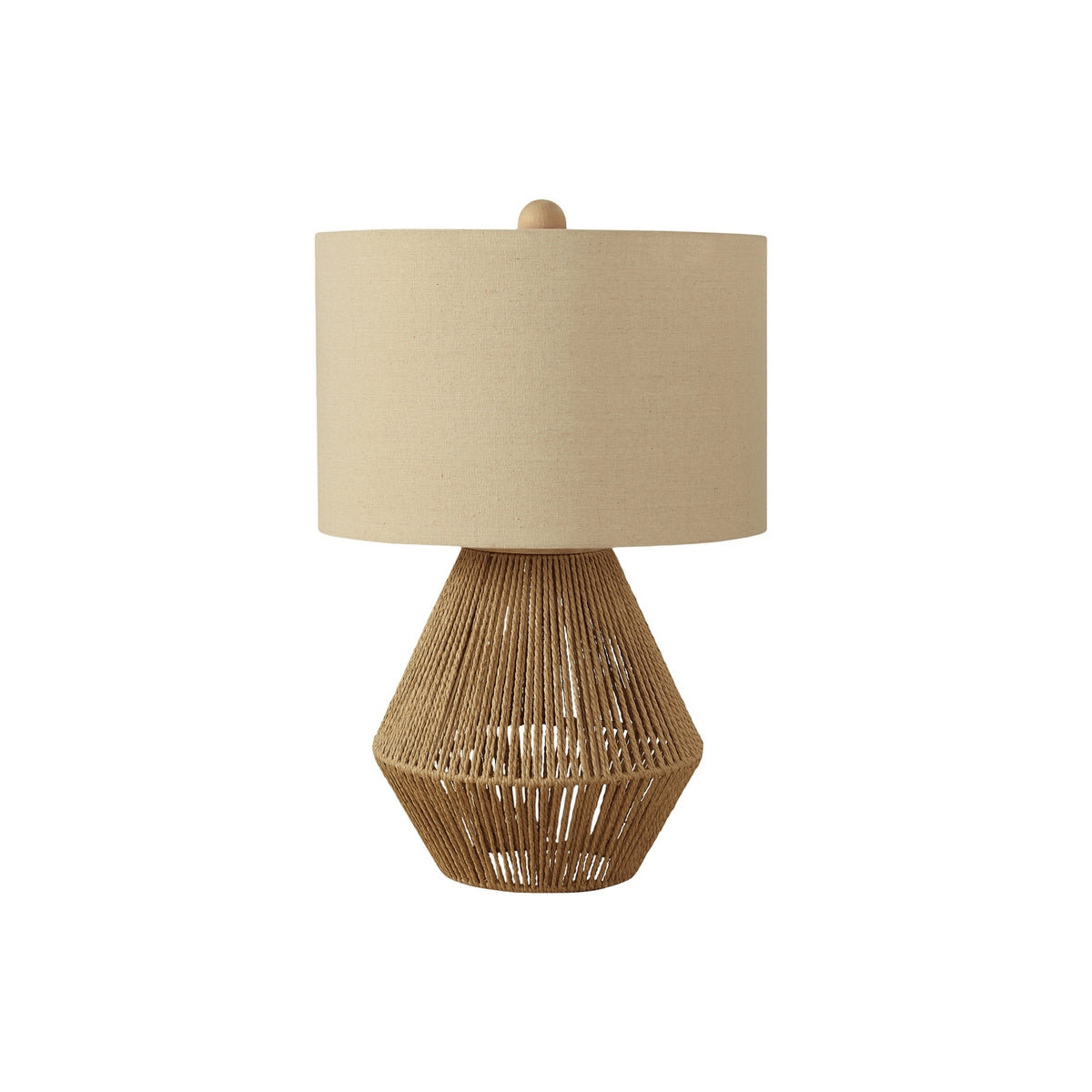Boho Transitional Table Lamp, Brown Rope Base with Beige Shade, 22' Height, Brown Woven Rope