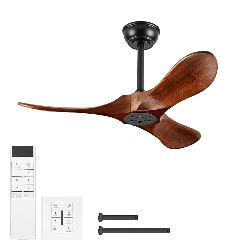 36 Inch Small Wood Ceiling Fan without Light With Wall Switch and Remote Control,6 Speed,3 Blades Walnut Outdoor Ceiling Fans for Patio,Indoor,Living Room,Bedroom,Porch,Farmhouse
