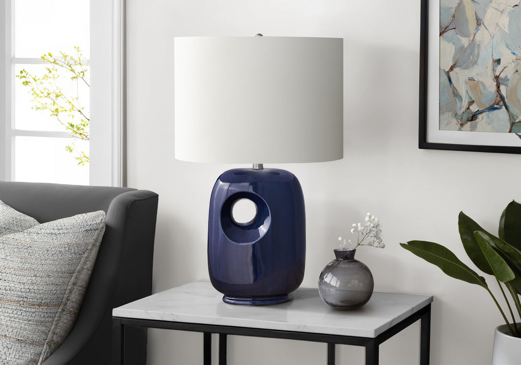 Lighting, 26'h, Table Lamp, Blue Ceramic, Ivory / Cream Shade, Contemporary, Modern