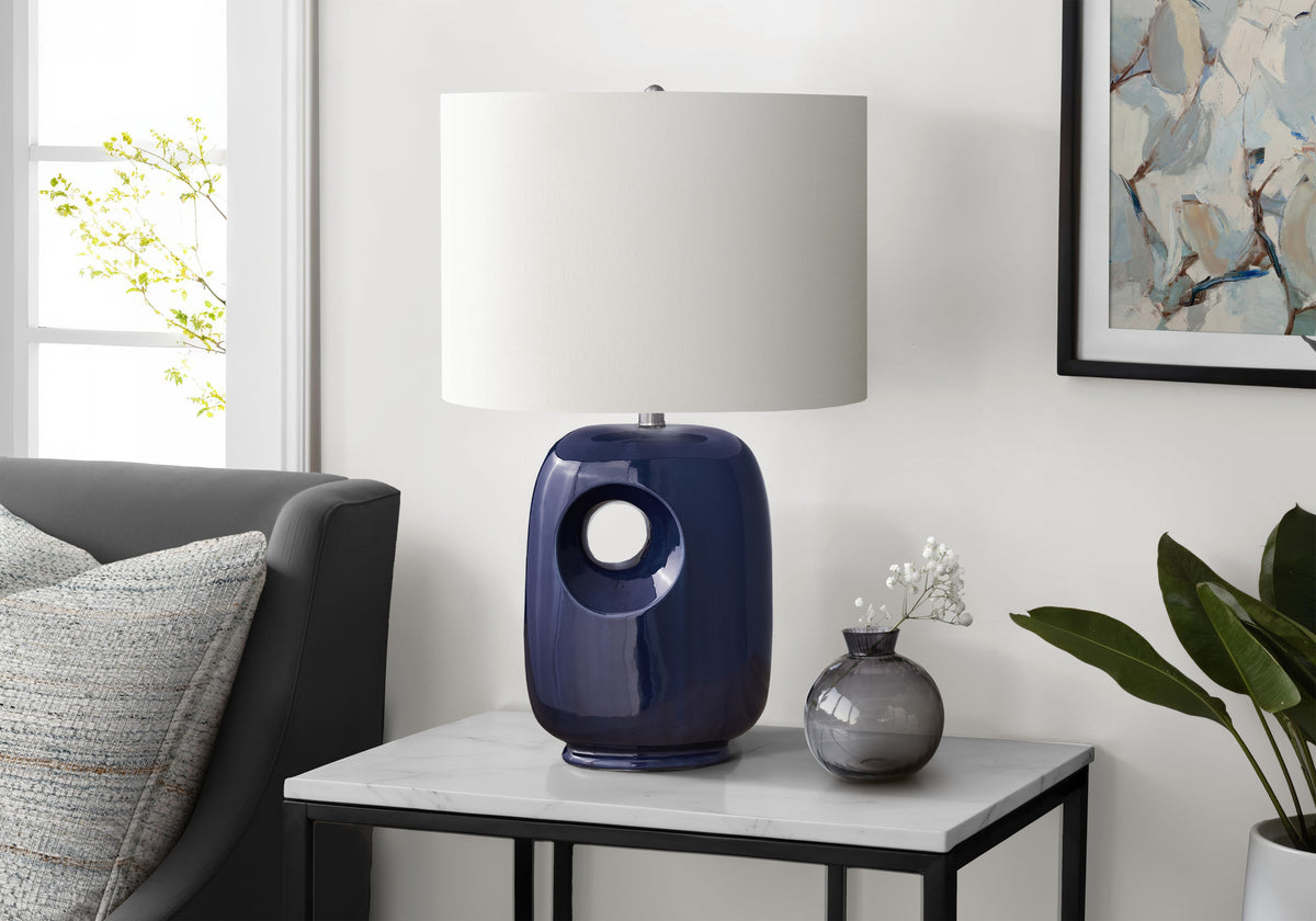 Lighting, 26'h, Table Lamp, Blue Ceramic, Ivory / Cream Shade, Contemporary, Modern