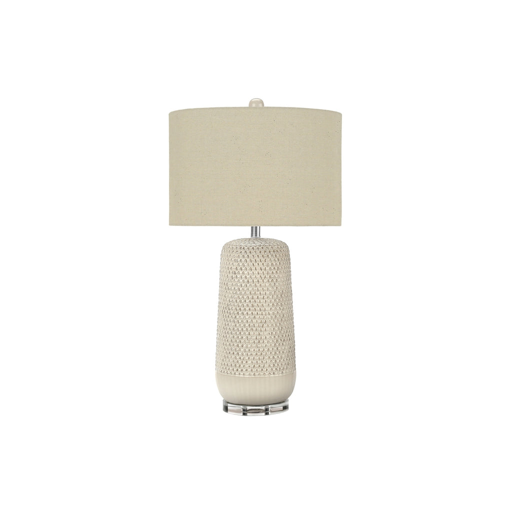 Contemporary Table Lamp, Cream Ceramic with Beige Shade, 31' H, Textured Finish, Acrylic Base