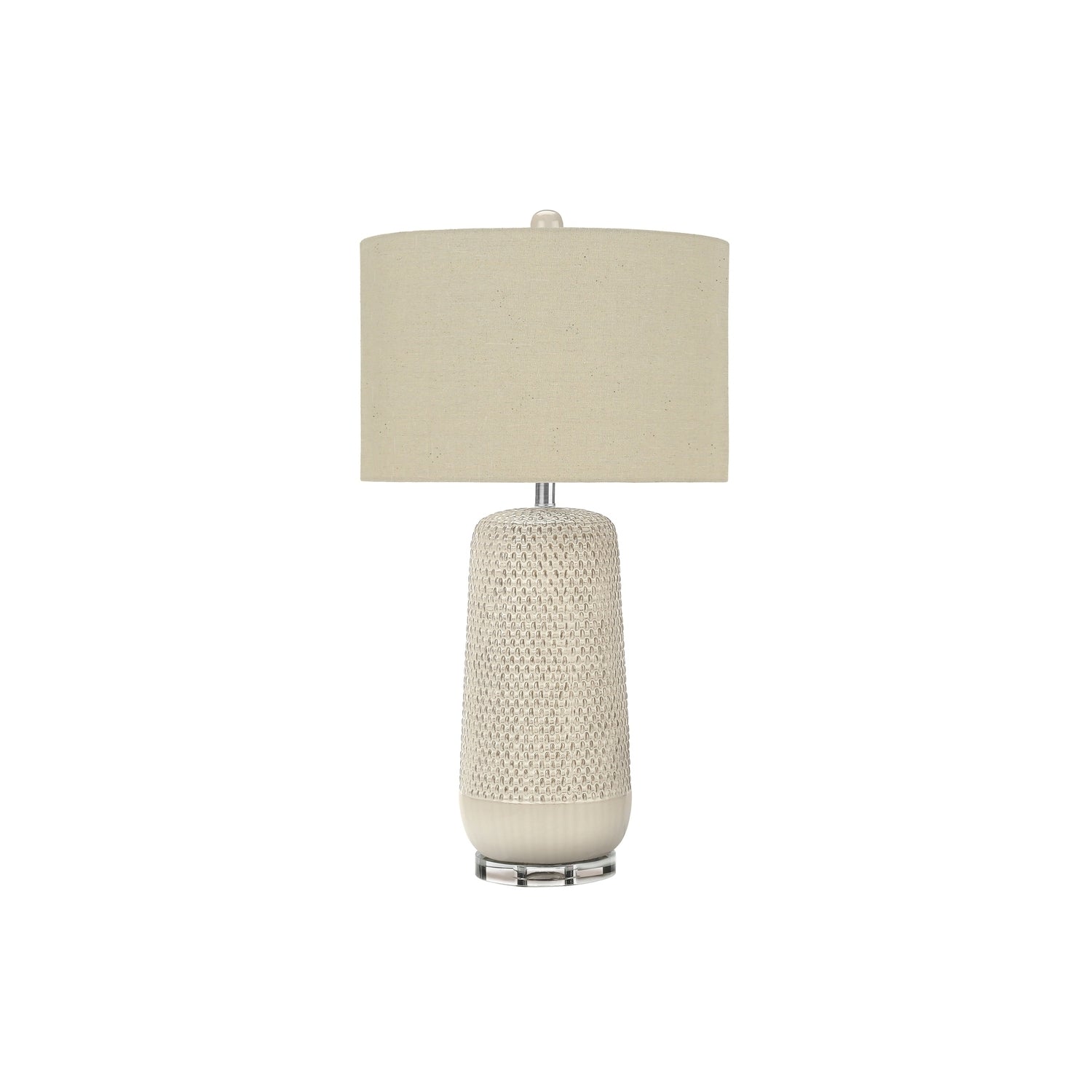 Contemporary Table Lamp, Cream Ceramic with Beige Shade, 31' H, Textured Finish, Acrylic Base