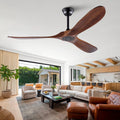 60' Solid Wood Ceiling Fan, Outdoor, 3 Blade, No Light, Walnut, for Patio Living Room Bedroom Porch, Remote Control, Water Resistant