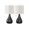 Contemporary Table Lamp Set of 2, 18in Black Metal Base with Ivory Cream Linen Shade, Modern Design for Living Room or Bedroom