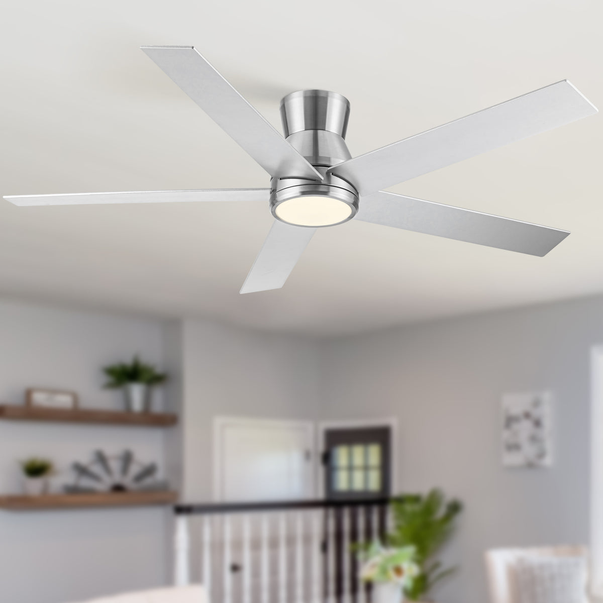 52' Brushed Nickel Lowe Profile Ceiling Fan with Light