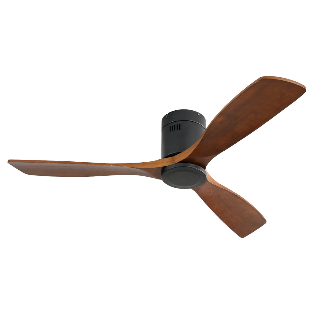 52 Inch Low Profile Ceiling Fan DC 3 Wood Blade Noiseless Reversible Motor Remote Control Black Metal & Wood