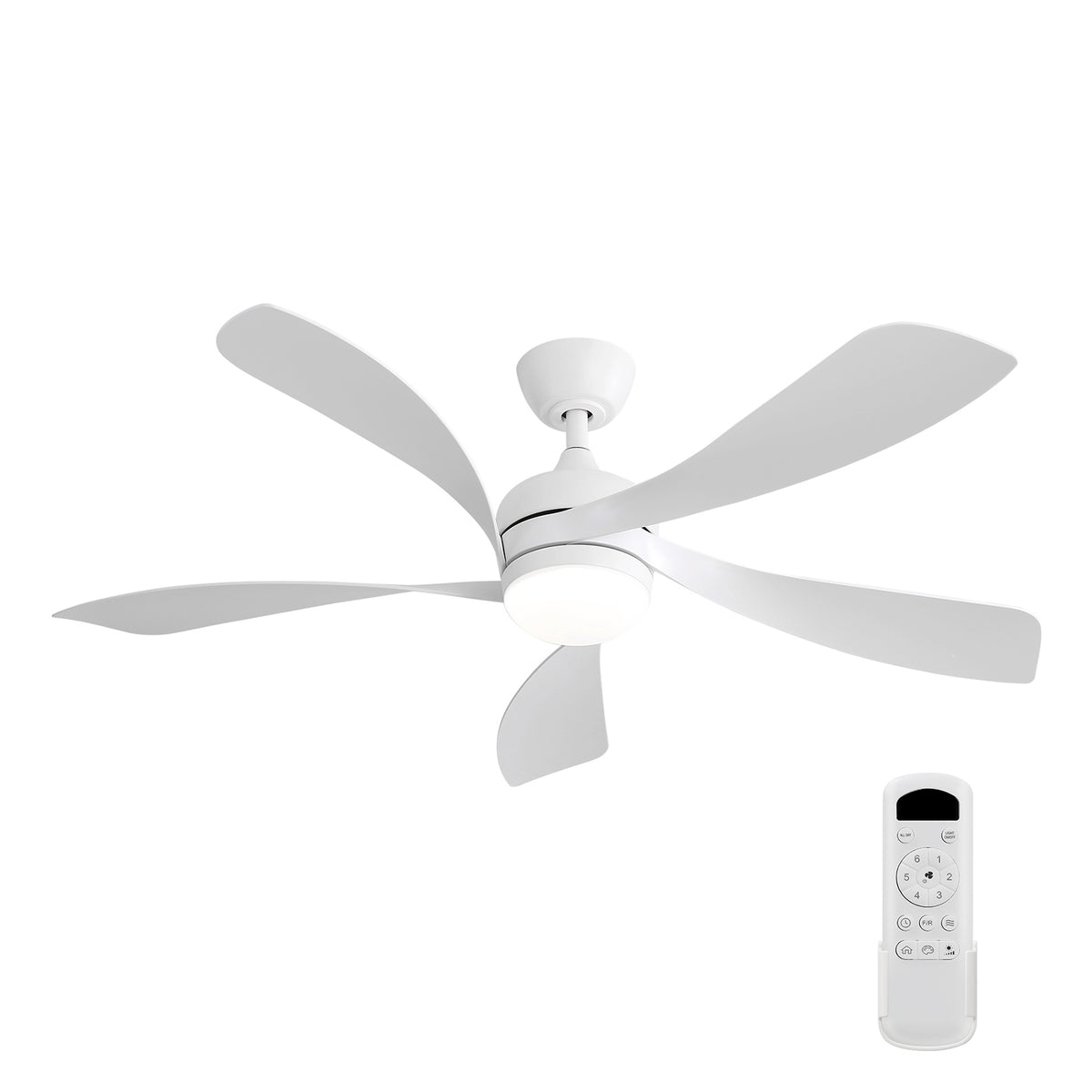 52 Inch Modern Led Ceiling Fan With 3 Color Dimmable 5 ABS Blades Remote Control Reversible DC Motor White For Bedroom