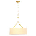 3-Light Gold Fabric Drum Pendant Light, Transitional Farmhouse Dining Room Chandelier Over Table, Adjustable Height Ceiling Light Fixture for Kitchen Island Living Room Entryway