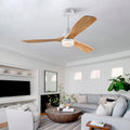52 Inch Modern  Ceiling Fan With 3 Color Dimmable 3 Solide Wood Blades Remote Control Reversible DC Motor With Led Light