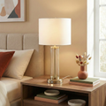 Luna Brushed Nickel Table Lamp with On/Off Switch Clear Glass Body  Metal Base