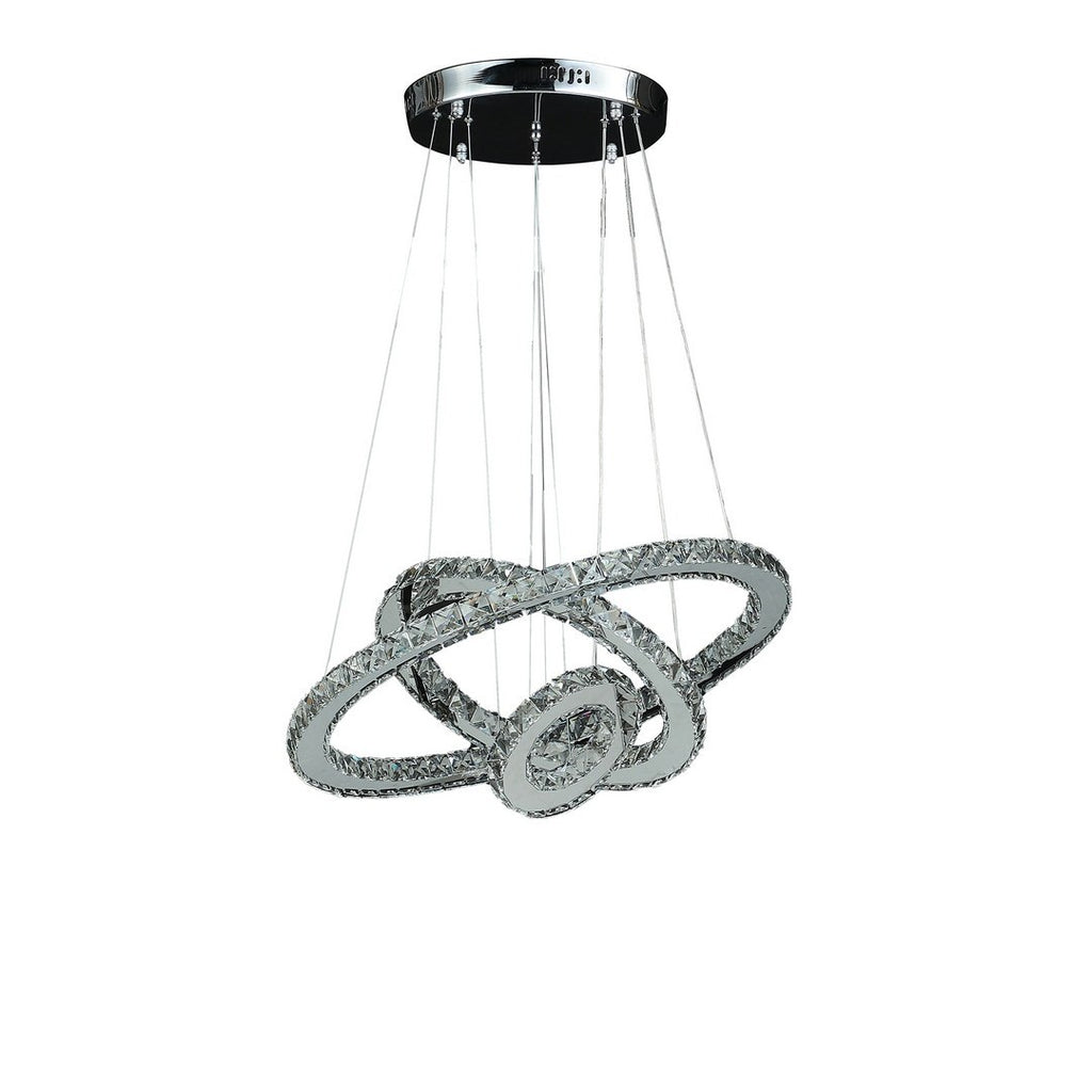 11.8' To 47.2' In Adjustable Height Eira Small Triple Hoop Modern Crystal Stainless Pure White Color Led Remote Control Dimmer Chandelier