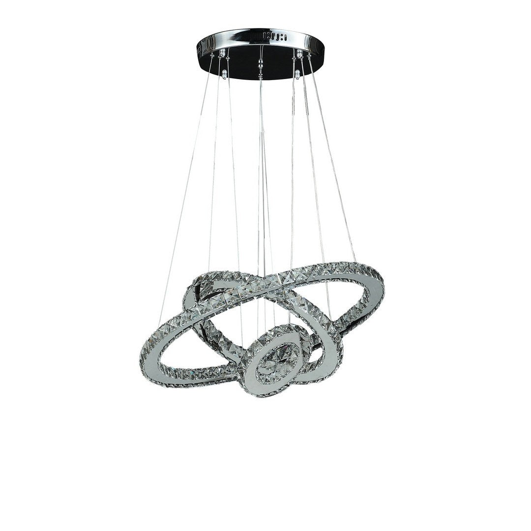 11.8' To 47.2' In Adjustable Height Eira Small Triple Hoop Modern Crystal Stainless Pure White Color Led Remote Control Dimmer Chandelier