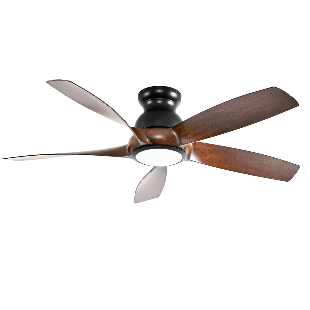 56 Inch 5 PCS ABS Blades  Ceiling Fan With Light Kit 3 Color LED Light Source, DC 6 Speed ,Remote Control Ceiling Fan  for Patio Living Room, Bedroom, Office,Indoor.(( Matte Black  + Wood color)