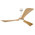 52' Solid Wood Blades Ceiling Fan with Lights Remote Control,Quiet DC Motor 3 Blade Ceiling Fans 6 Speed Levels,Reversible Ceiling Fan, for Patio Living Room, Bedroom, Office,Indoor.(White +Natural)