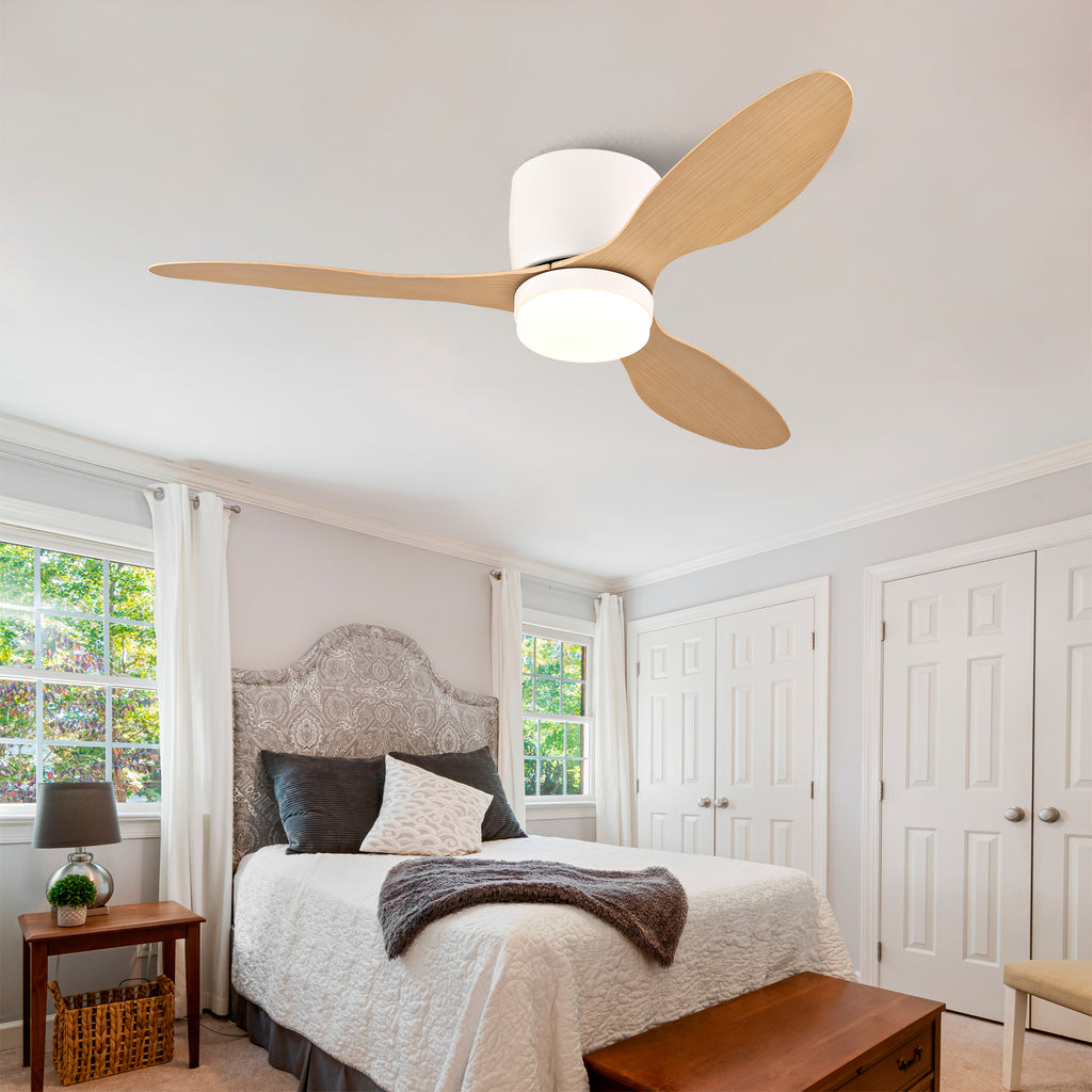 42-inch Ceiling Fan with Light, Ultra-Slim Flush-Mount Design, 3 ABS Plastic Blades, Remote Control Included, 6-Speed Adjustment, Reversible DC Motor, Quiet Operation, Ideal for Bedrooms, Indoor/Outdo