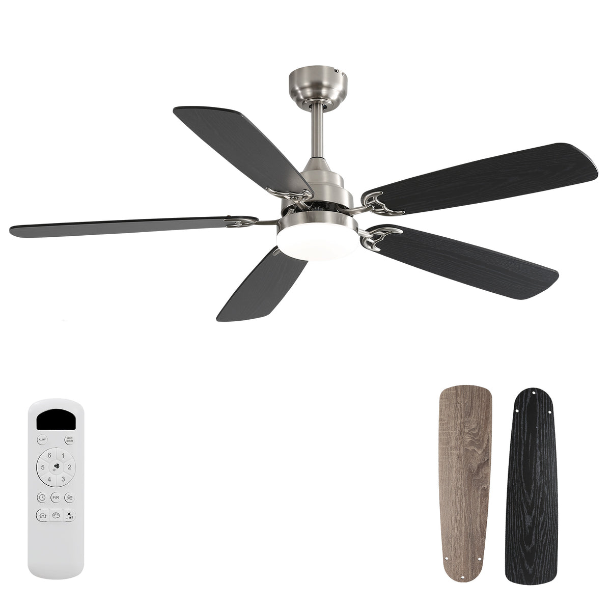 Modern 52 Inch Led Ceiling Fan With 110V 6 Speed Wind 5 Blades Remote Control Reversible DC Motor With Light