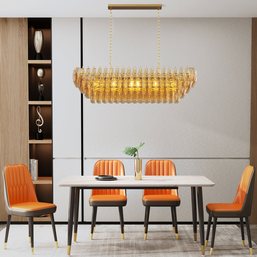 Modern Chandeliers for Dining Room, 54' Large Rectangle Gold Kitchen Chandelier Over Table, 12-Light with Smoke Glass Ceiling Lights, Farmhouse Pendant Lighting Fixture for Living Room Bedroom