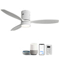52 Inch Flush Mount Ceiling Fan Solid Wood Fan Blade Noiseless Reversible Motor Smart Remote Control With Light