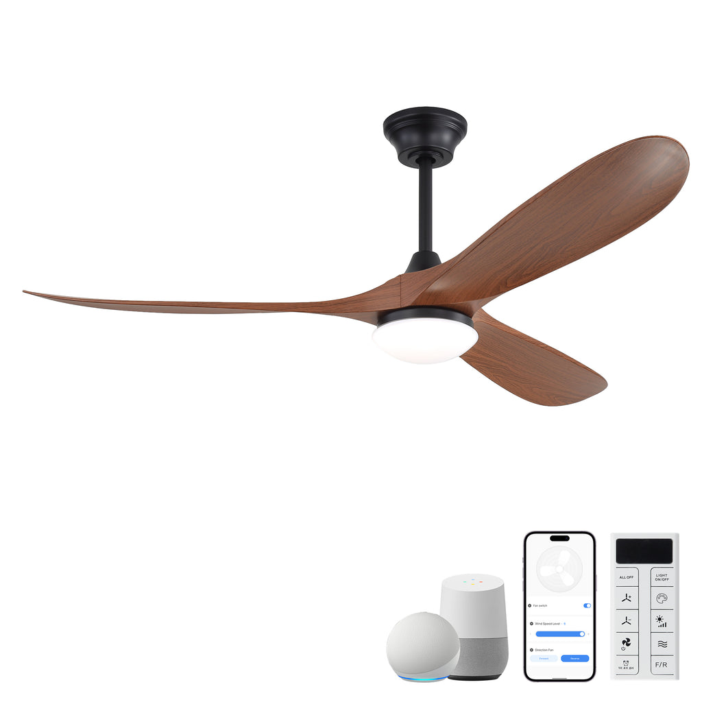 Black 60 Inch Reversible Ceiling Fan with 3 ABS Blades, Smart App & Remote Control, Quiet DC Motor, 3-Color Dimmable LED Light