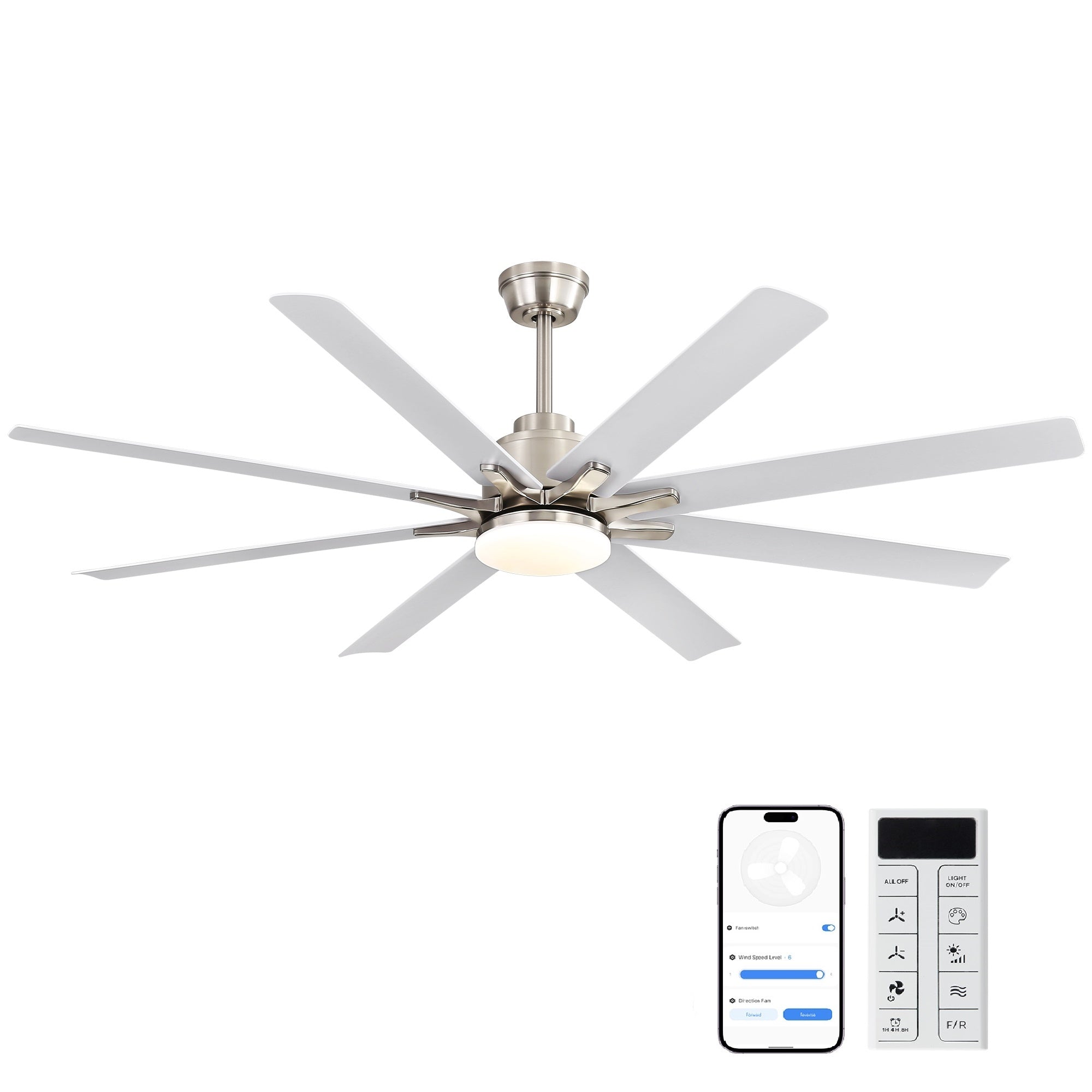 52-Inch Smart Ceiling Fan With Lights,6 Wind Speed,With 8 Black ABS Blades,Voice Remote,Fan For Bedroom,Living Room,Patio,Kitchen,etc