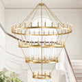 69.3 INCH 4 Tiers Wagon Wheel Chandelier  Farmhouse 80-Light , Gold Color Metal Chandeliers 4-Story Light Fixtures Industrial for High Ceiling Living Dining Room Foyer. Adjustable Height-E12