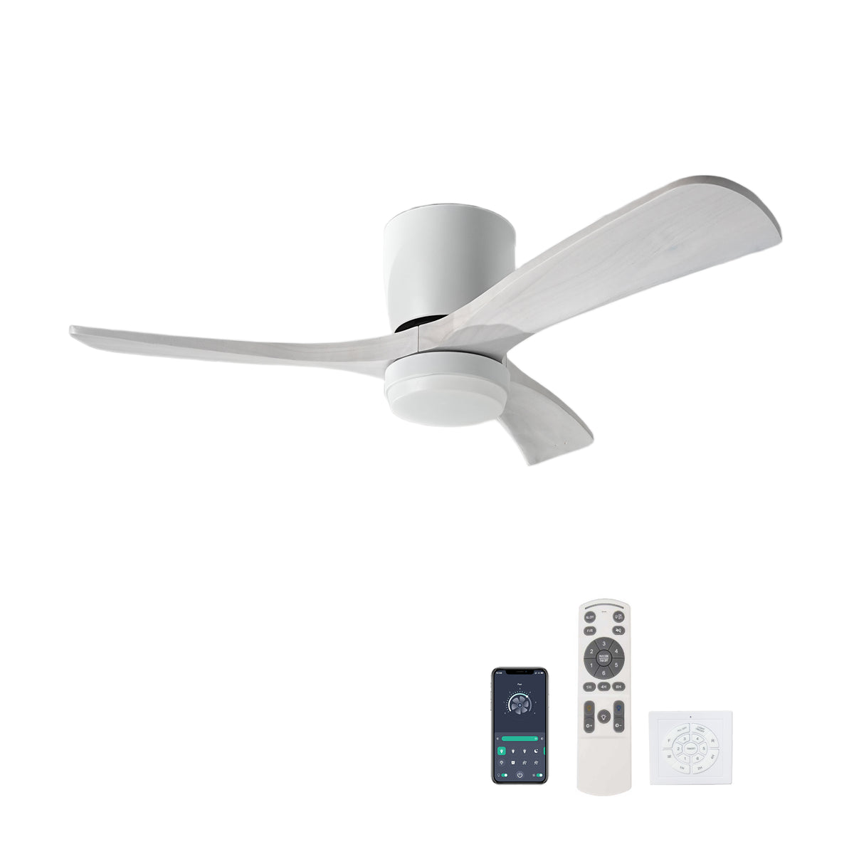 42' Solid Wood Ceiling Fan with Light-Flush Mount, Dc Motor ( Pale White Washed Walnut)