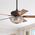 52-Inch Coffee Color Ceiling Fan With Crystal Light and Remote,With 5 Plywood Blades,Vintage Design,Reversible DC Motor (Bulbs not Included)
