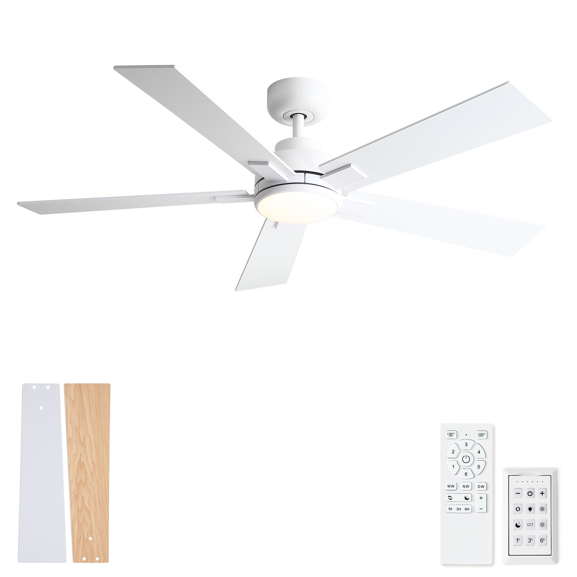 52' Matte White Modern Reversible Motor Integrated LED Dimmable Ceiling Fan with Light and Remote
