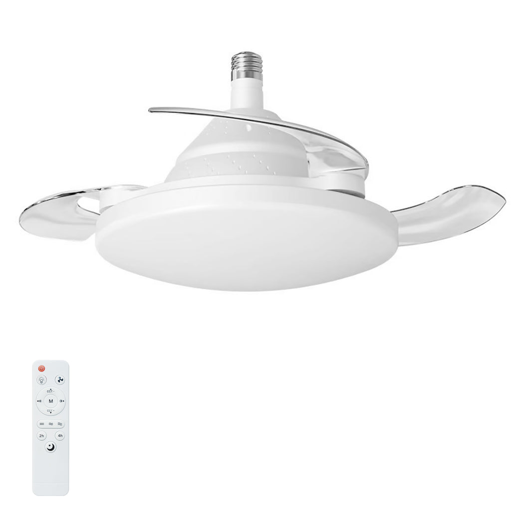 Bulb-Type Small Size Ceiling Fan With Retractable Blades, Indoor  Ceiling Fan With Light with Remote Control, Noiseless Reversible Motor, 6 Speed ,3 for Patio Living Room, Bedroom, Office,Indoor