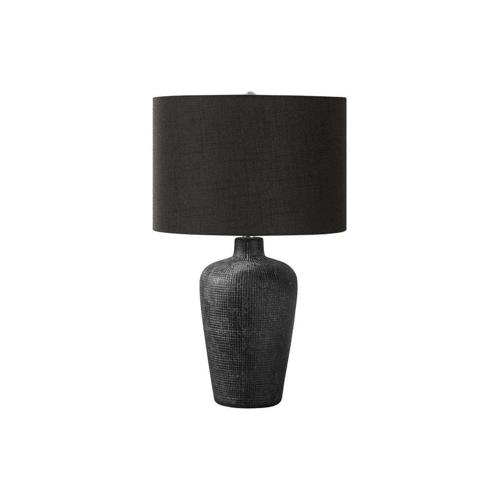 Contemporary Table Lamp, 24'H Black Ceramic with Black Shade, Vase-Style Design, Modern Decorative Lighting