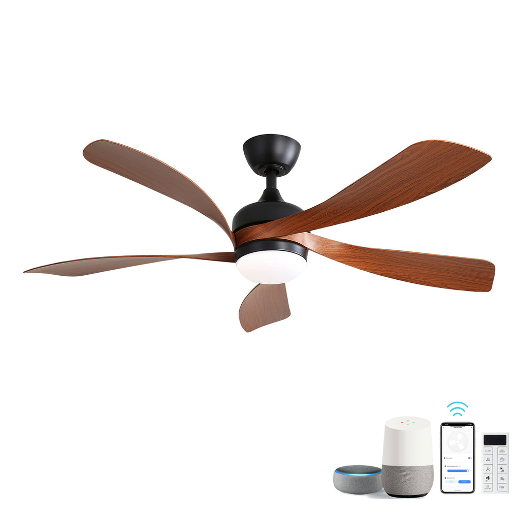 45 Inch Black+Brown Ceiling Fan with Dark Wood Grain ABS Blades DC Motor and Integrated Light