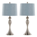 27' Contemporary Metal Table Lamp in Brushed Nickel with Light Blue Linen Shade from Grandview Gallery  - Set of 2