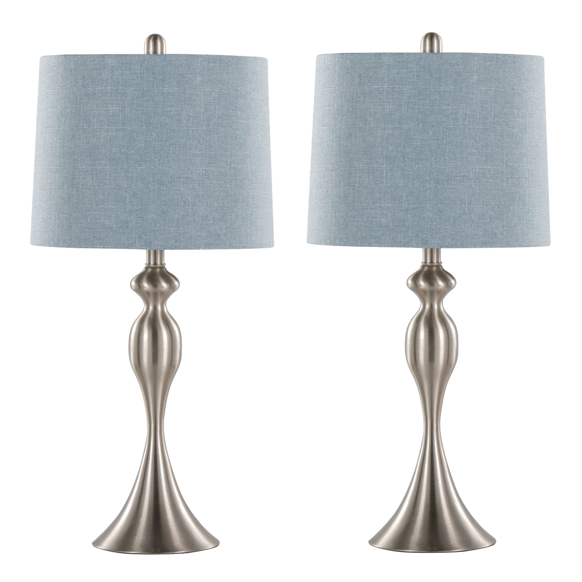 27' Contemporary Metal Table Lamp in Brushed Nickel with Light Blue Linen Shade from Grandview Gallery  - Set of 2