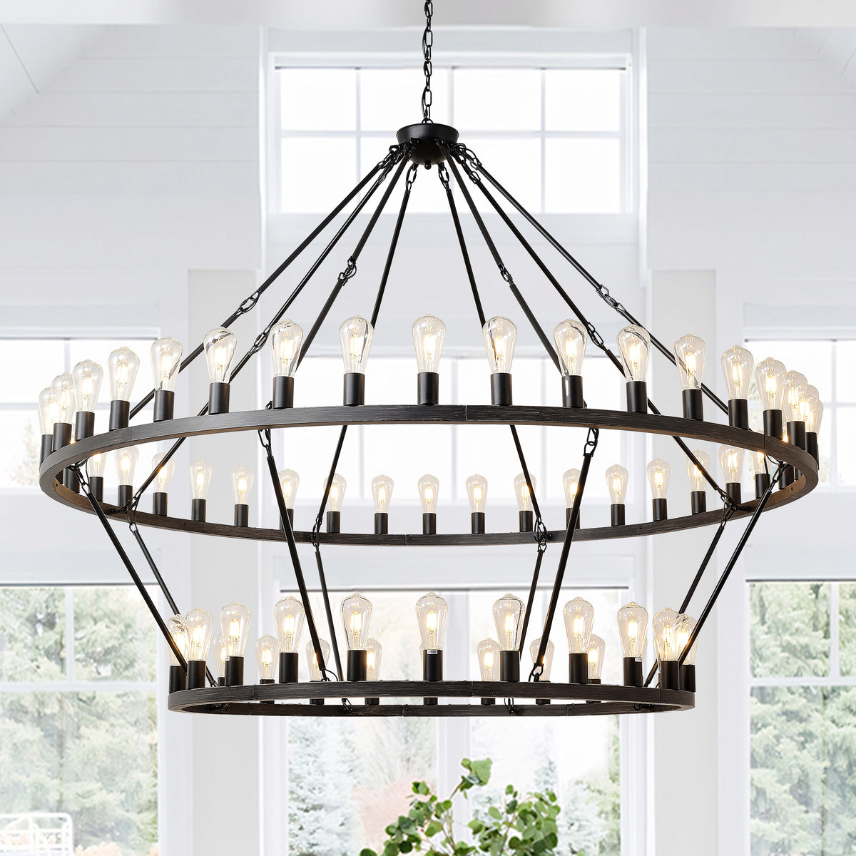 59.06 Inch Matte Black Wagon Wheel Chandelier 54-Lights(No Bulbs)